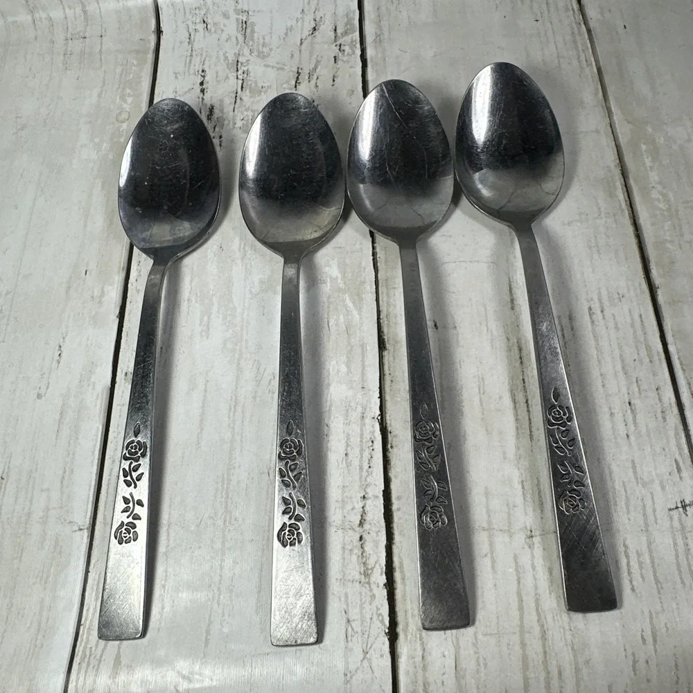 Oxford Hall OXH3 Stainless 4 Oval Soup Spoons Rose Burnished Japan Flatware B67G